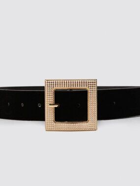 Zara black velvet mini pearl buckle belt